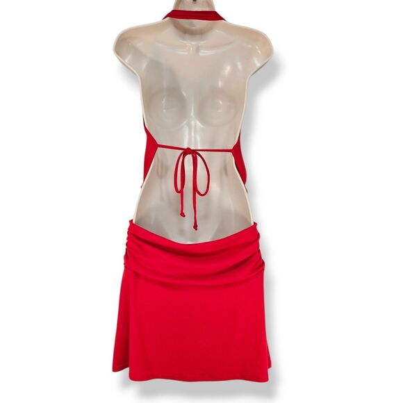 Free People Beach Valerie Mini Dress Red Cowl Neck Halter Backless Ruched Small - Picture 2 of 7